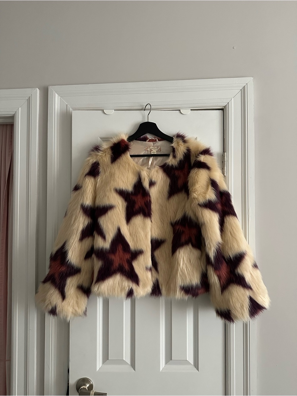 Band of Gypsies Faux Fur Star Jacket in Cream and Burgundy